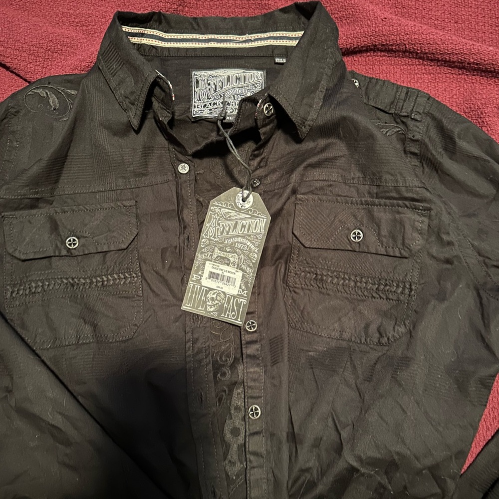 NWT Affliction button down - black  XL